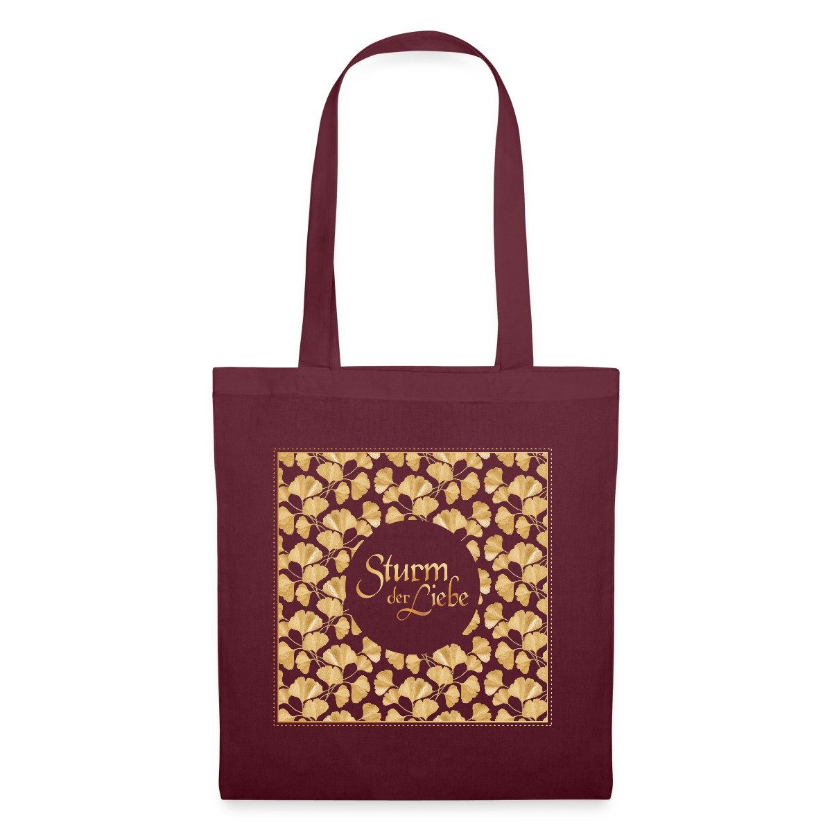 Spreadshirt Henkeltasche Sturm Der Liebe Logo Goldene Blätter Ginkgo Stoffbeutel (1-tlg)