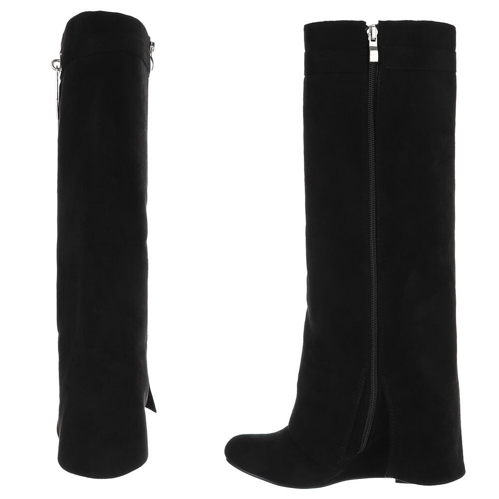 Ital-Design Elegante Überknie-Stiefel mit Komfort und modernem Design Keilstiefel (90458210) Keilabsatz/Wedge Stiefel in Schwarz – Bild 5 von 5