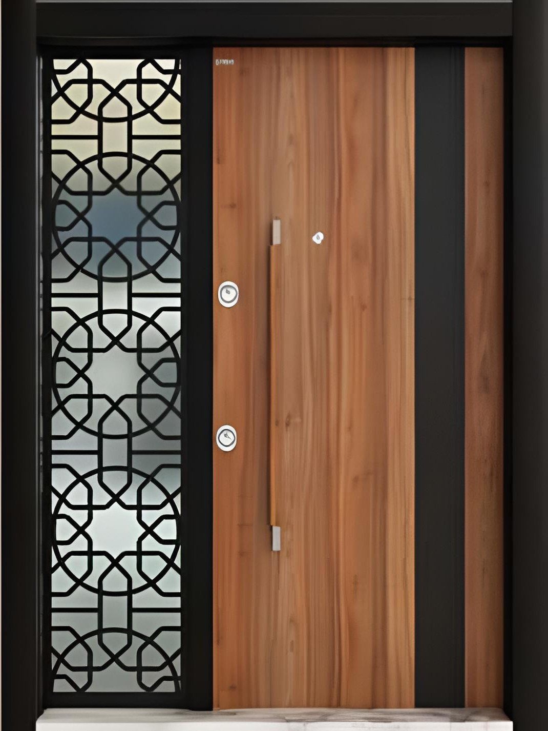 Xlmoebel Haustür Luxuriöse Braune Eingangstür aus hochwertigem Mate (Tür mit Seitenteil, 1x Haustür; 5x Schlüssel; 1x Griffset), Made in Europa