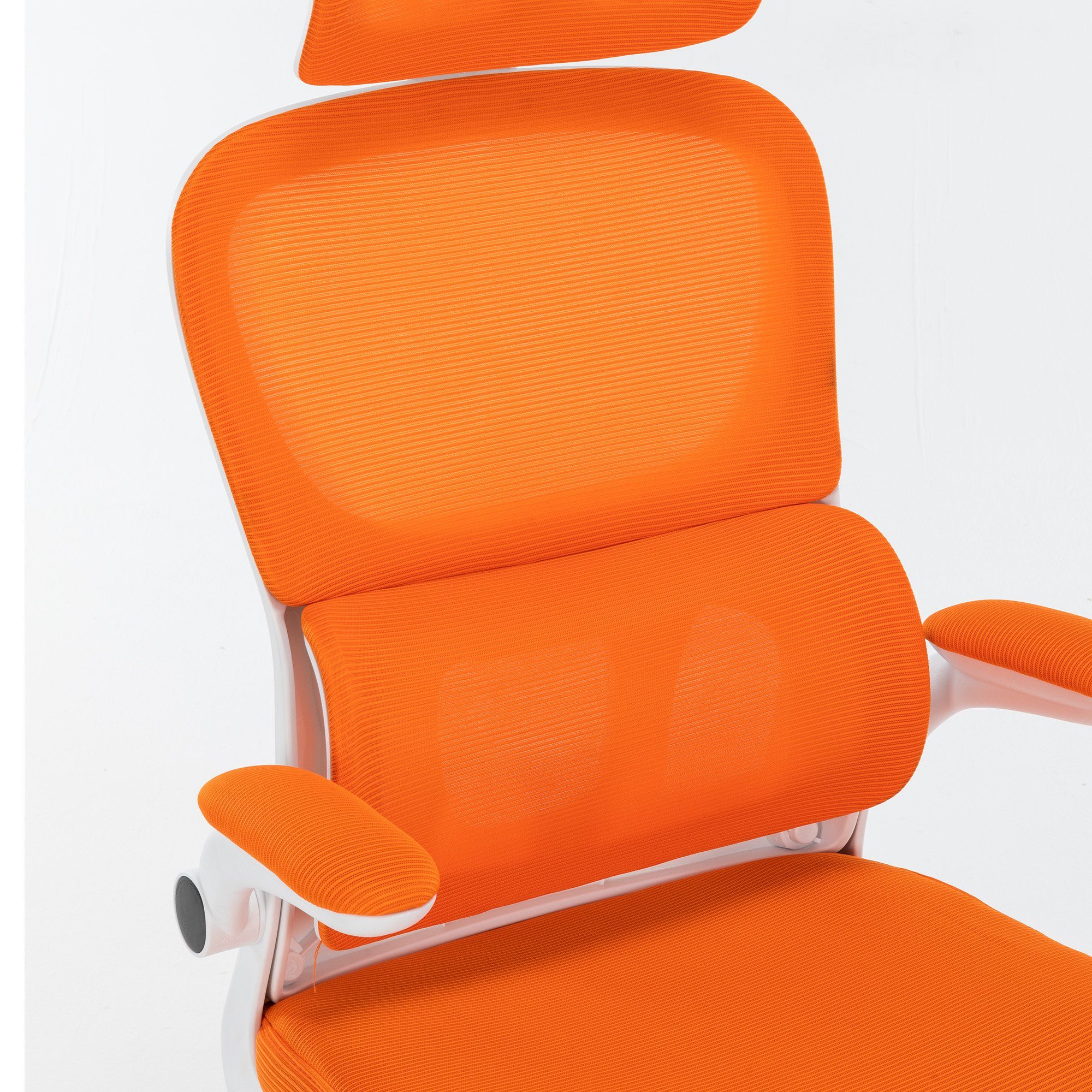 moderner Drehstuhl Mesh-Optik in Stück), ergonomischer Bruno mit Weiß/Orange (1 Drehstuhl Rückenlehne TRISENS