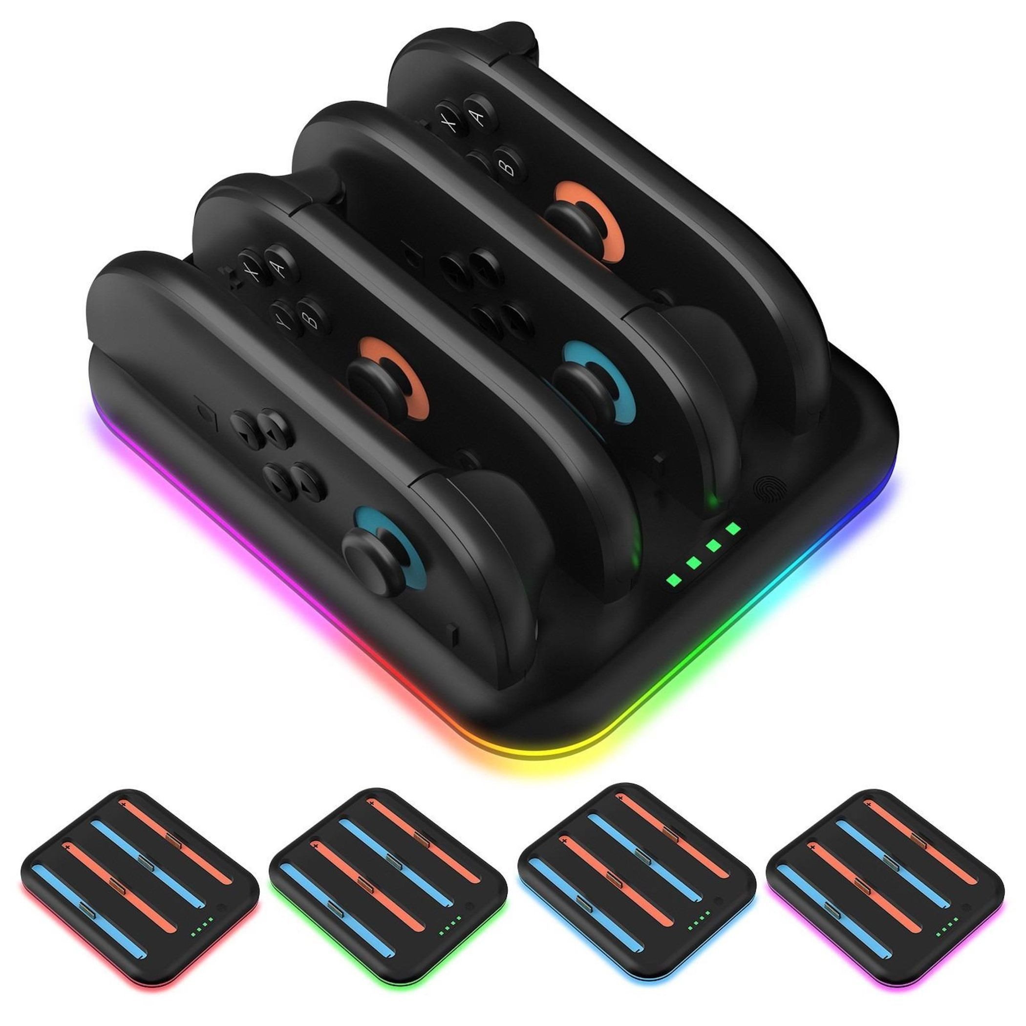 Wigento Für Nintendo Switch 2 4-fach Controller Ladestation RGB Schwarz Stromadapter
