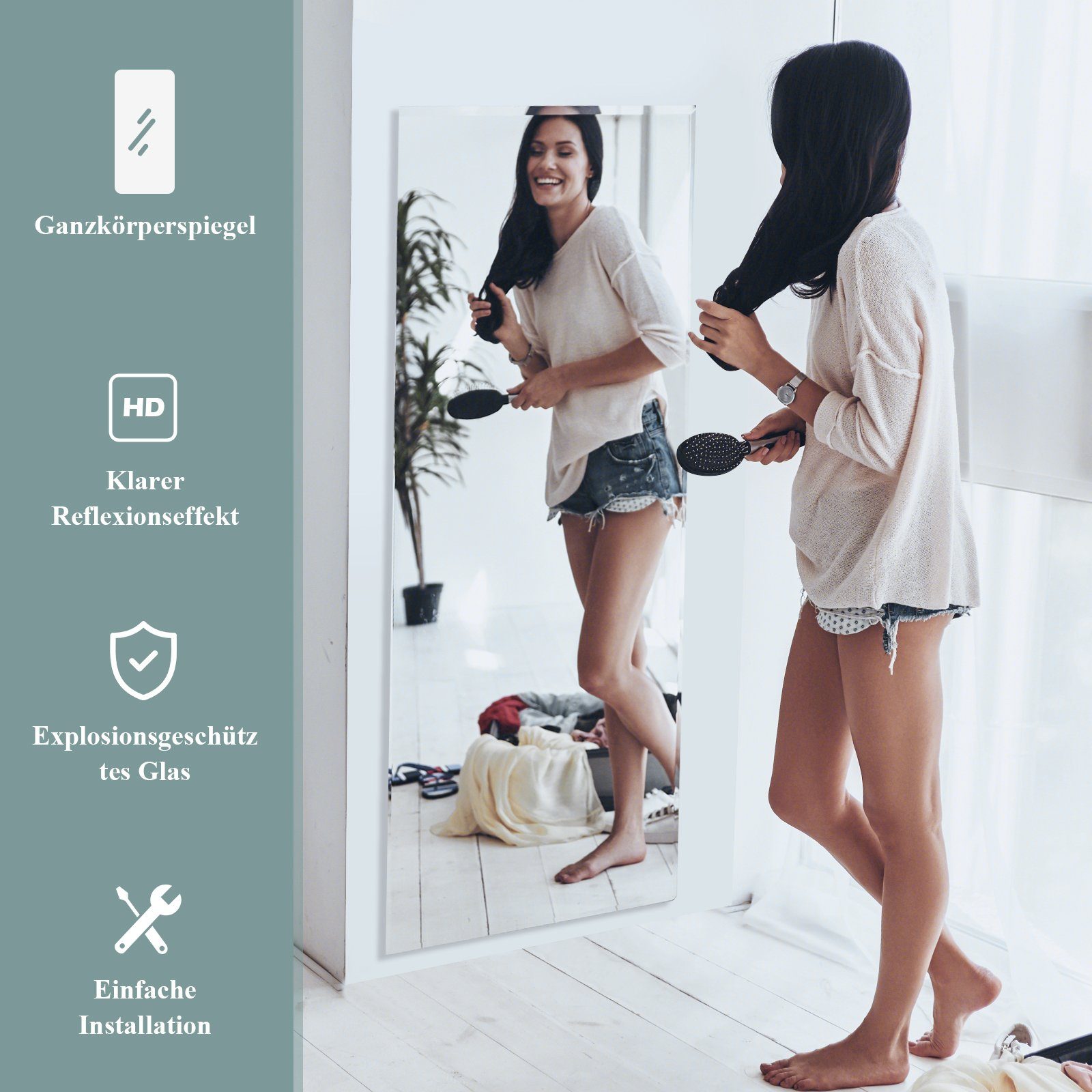 COSTWAY Ganzkörperspiegel, Wandspiegel, ohne Rahmen, 110x38cm Türspiegel günstig online kaufen