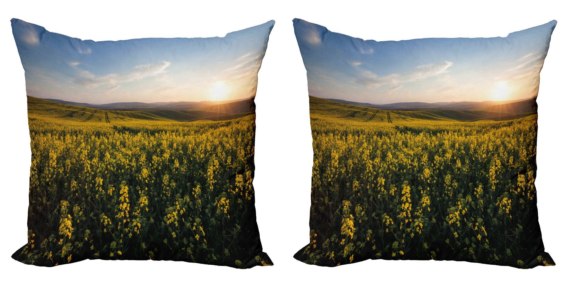 Kissenbezüge Stück), (2 Landschaft Flower Doppelseitiger Digitaldruck, Abakuhaus Sunset Accent Modern Field