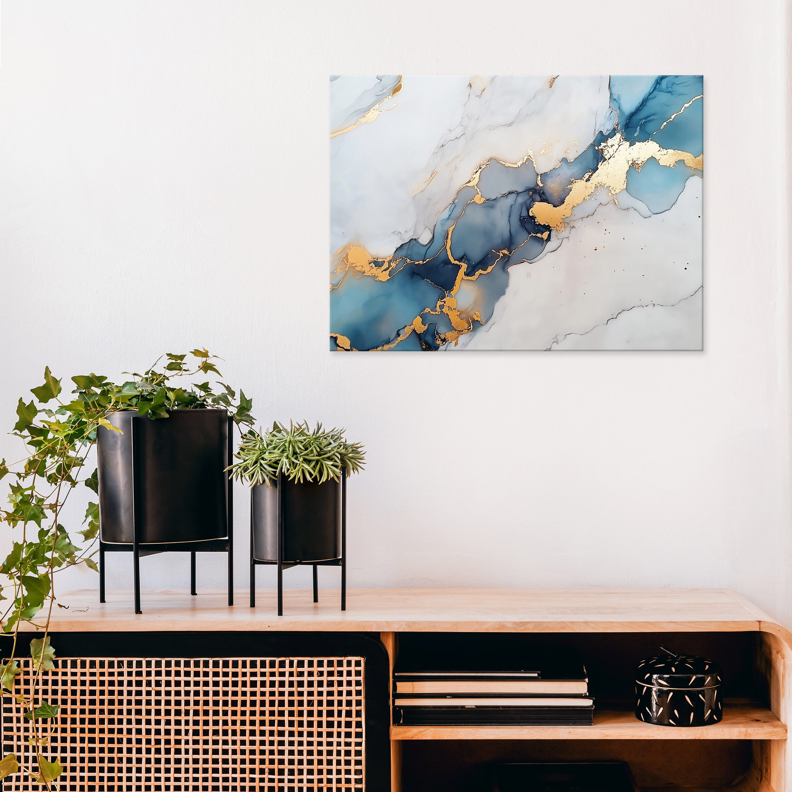 Wallarena Leinwandbild Marmor Abstrakt - Blau - Modern - Schlafzimmer, Marmor, 40x30x2cm