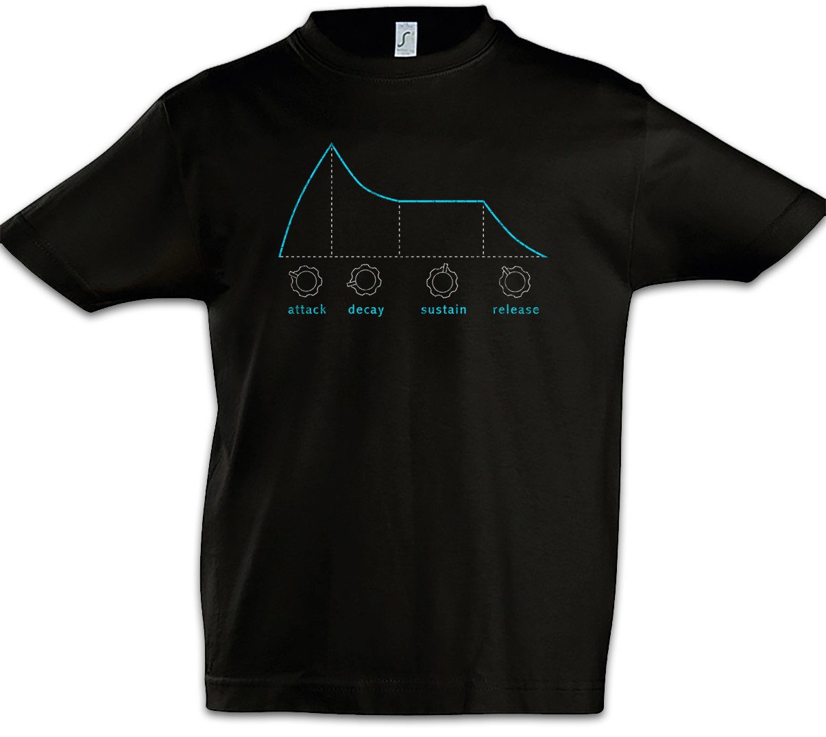 Print-Shirt Synthesizer ADSR I Kinder T-Shirt Electro Techno Acid LFO Musik Music