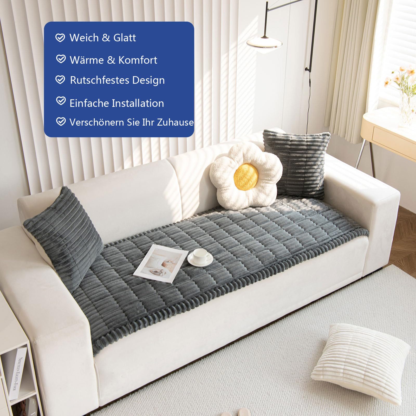 Minicloss Sofaschoner Weiche Flanell Sofa überzug Waschbar - Neue Sitzkissenbezüge, rutschfeste Sofabezug – Bild 5 von 5