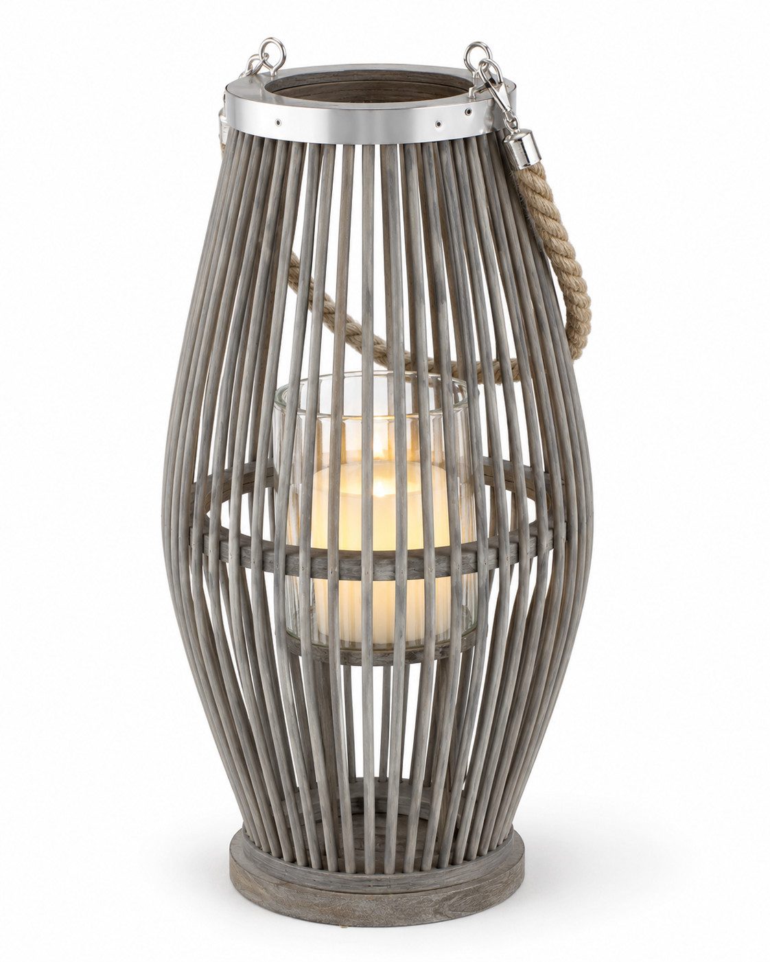 Annastore Laterne aus Bambus mit Henkel und Glaszylinder Bambuslaterne Gartenlaterne, Windlicht aus Bambus