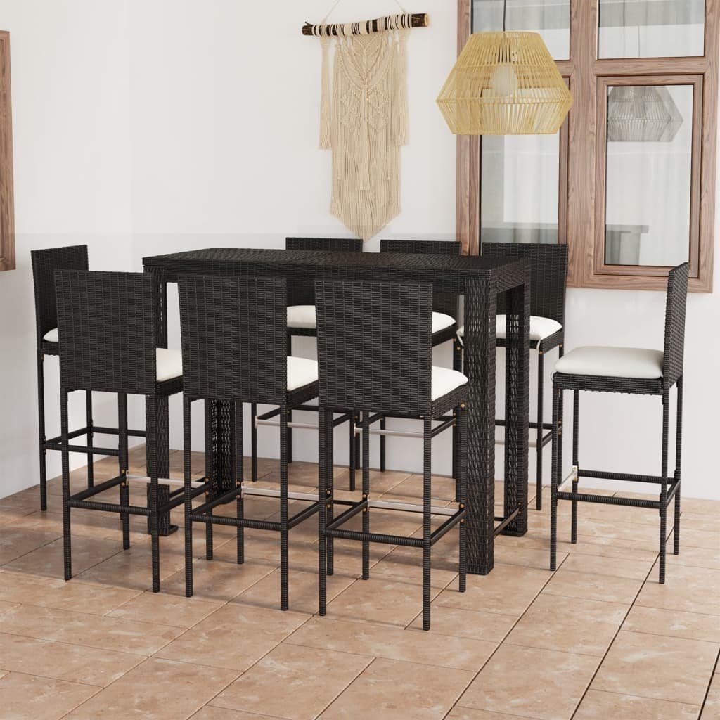 vidaXL GartenloungeSet 9tlg. GartenBarSet mit Creme Kissen Poly