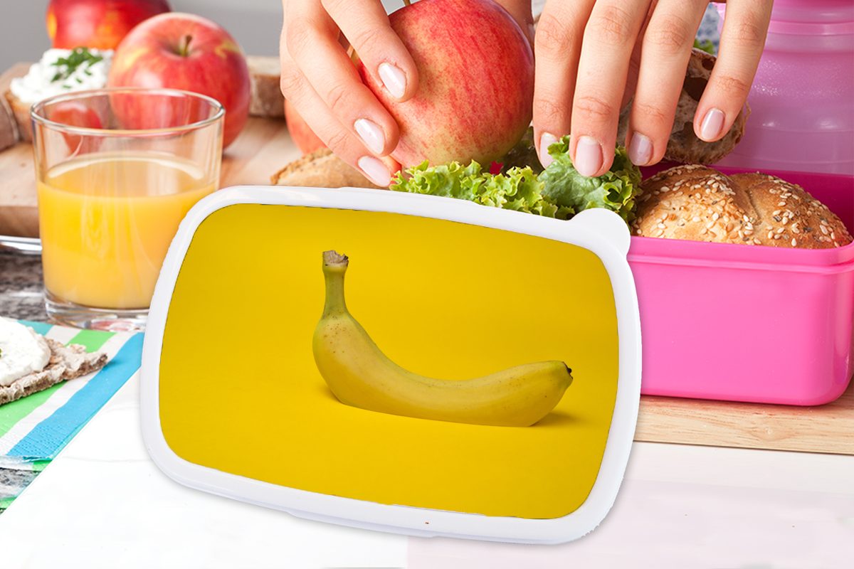 Brotdose Banane für Brotbox Kunststoff Gelb, Mädchen, Kinder, Obst - Snackbox, Kunststoff, rosa MuchoWow Erwachsene, (2-tlg), - Lunchbox