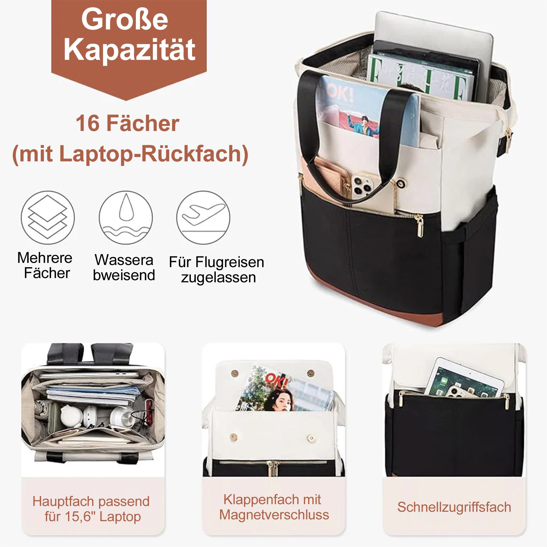 Mutig Rucksack Rucksakck Damen 16 Zoll,Diebstahlsicher Cityrucksack Wasserdicht (Laptop Schulrucksack Tagesrucksäcke Handtasche 2 in 1, Schultasche Teenager, Backpack Women, Elegant modische, große Kapazität), für Damen und Herren,College,Reisen, Business, Alltag,Indoor & Outdoor