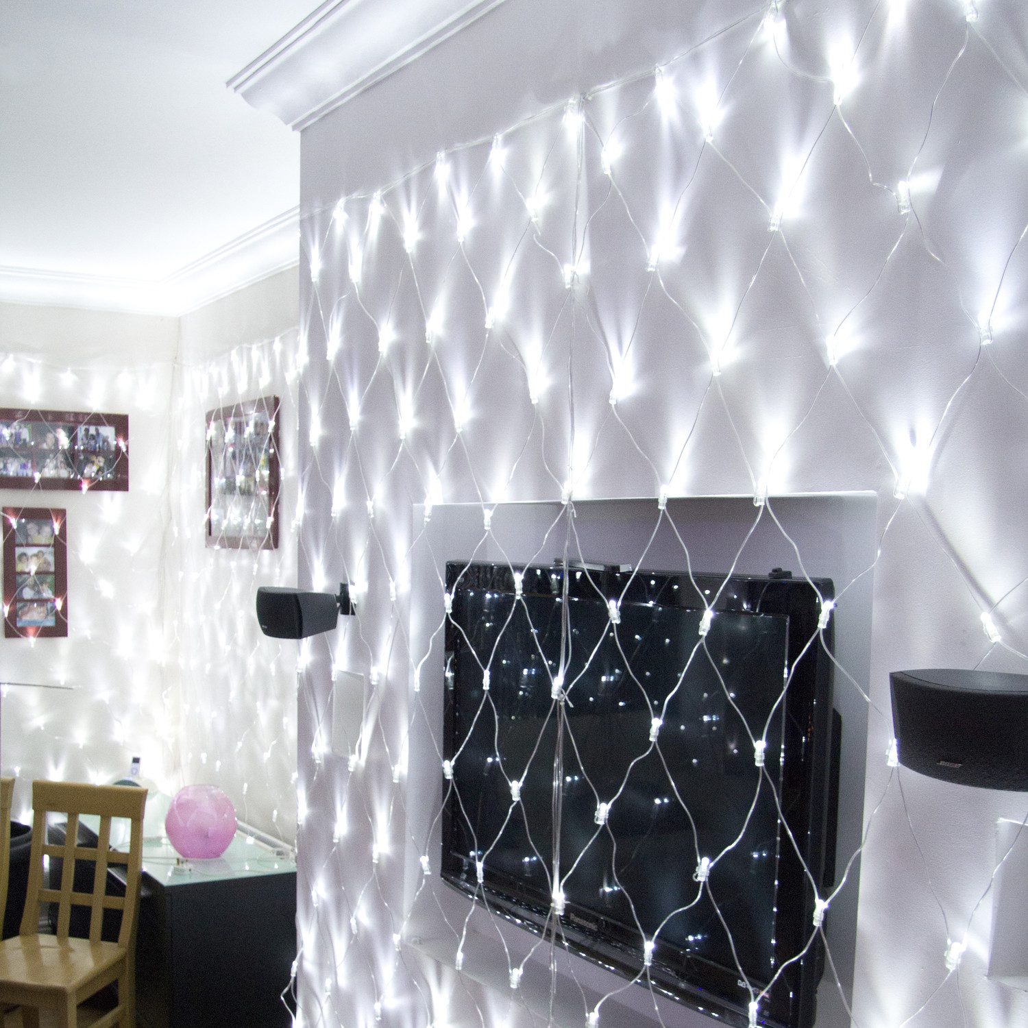 Lights4fun LED-Lichternetz Core Connect 2m x 2m 140er LED Lichternetz weiß koppelbar transparente