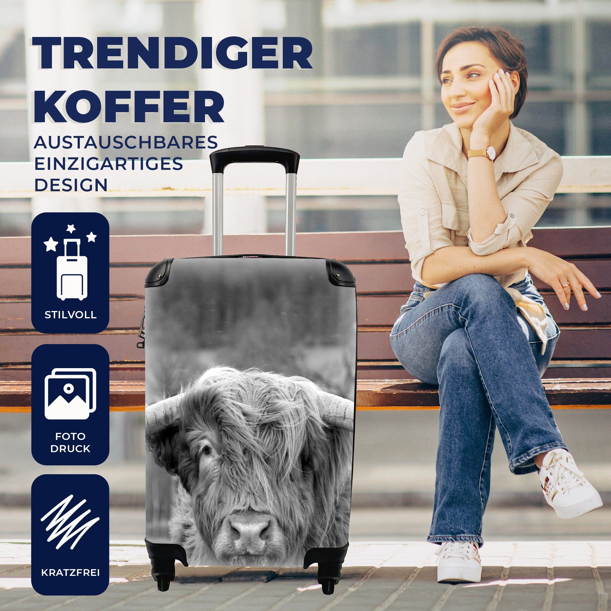 Ferien, Reisetasche Reisekoffer mit Handgepäckkoffer Handgepäck für Natur Landschaft Kuhkopf Trolley, Kuh, - Schottischer - MuchoWow - Highlander rollen, - 4 Rollen,