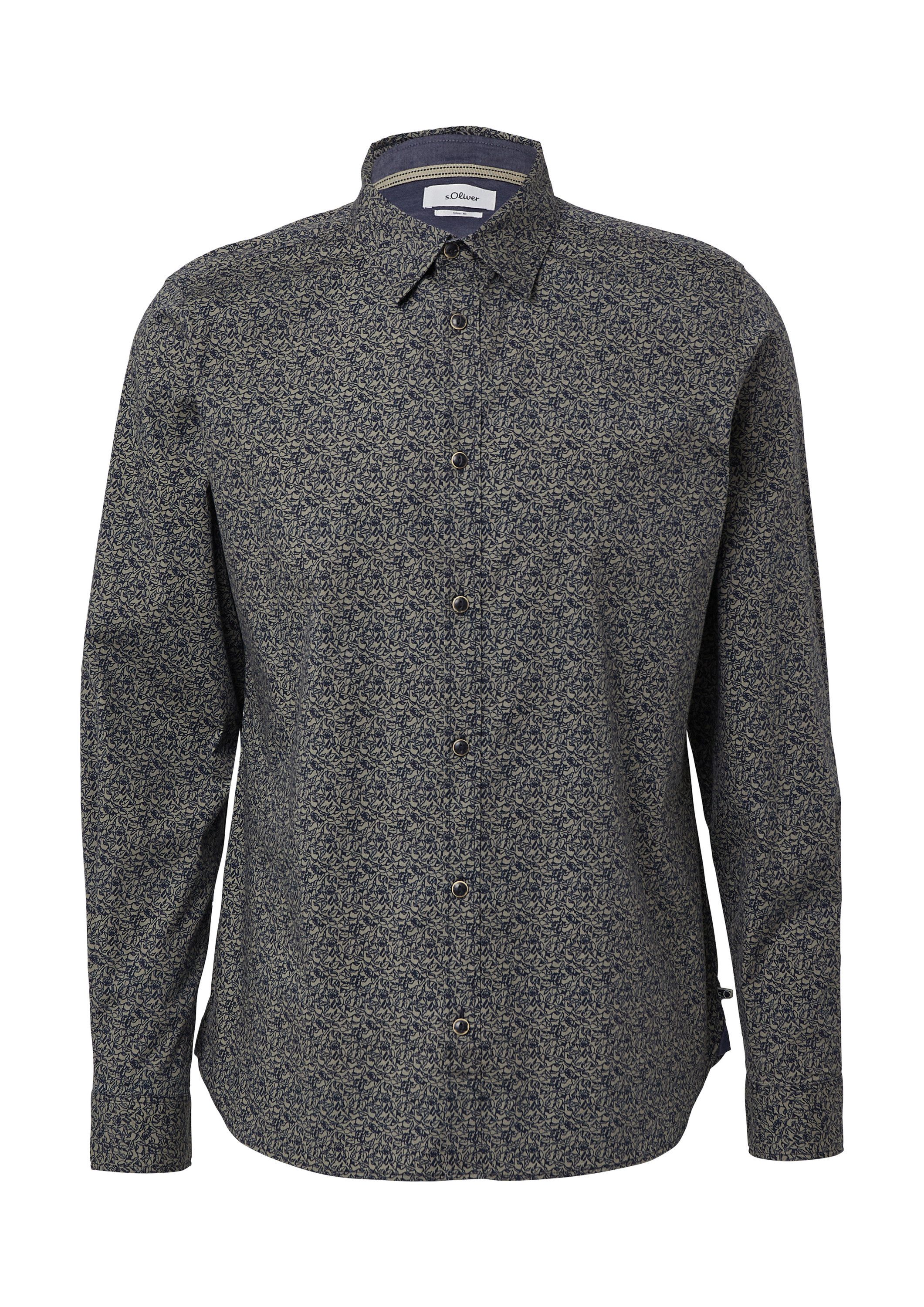 s.Oliver Langarmhemd Hemd Slim Fit: Baumwollhemd mit All-over-Print günstig online kaufen