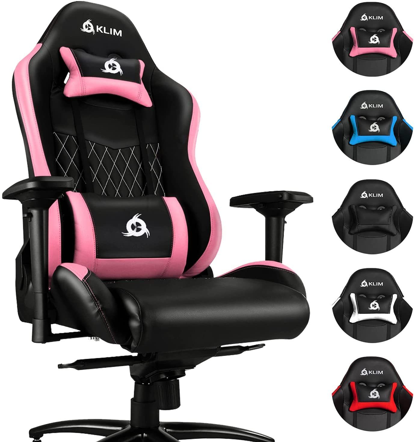 KLIM Gaming Chair Esports Stuhl,  Ergonomischer Gaming Stuhl, Hochwertige Qualität, Stylischer Stuhl fürs Arbeitszimmer Rosa