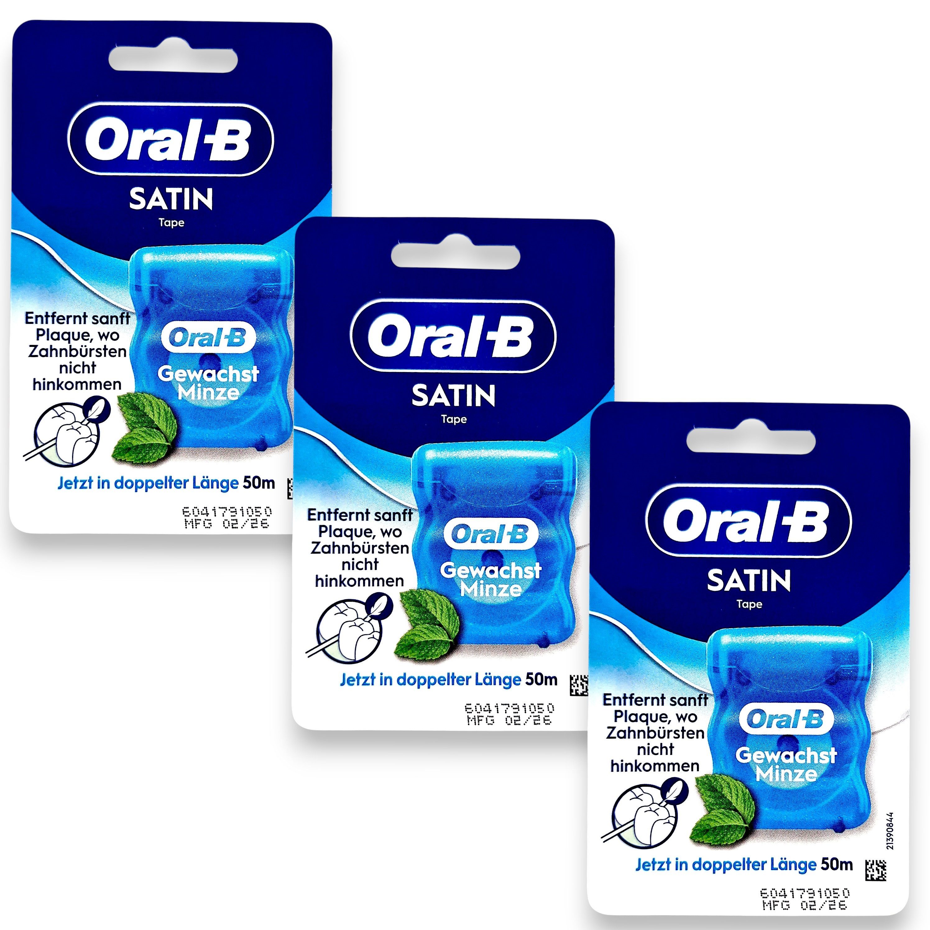 Oral-B Zahnseide 3x Oral-B SatinTape Zahnseide gewachst Minze 3x 50m, (0-St)