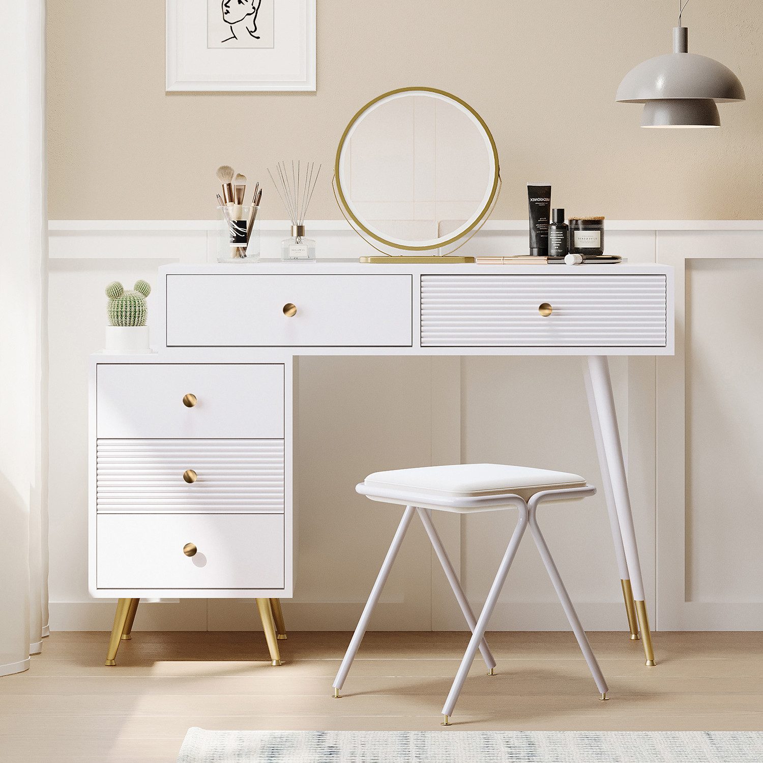 OUTMAX Schminktisch Kosmetiktisch-Set mit Spiegel, mit verstellbarem Seitenschrank Design. (Set, 1-St., 1 Ankleideschrank), Länge 100 cm, Breite 40 cm, Höhe 78 cm