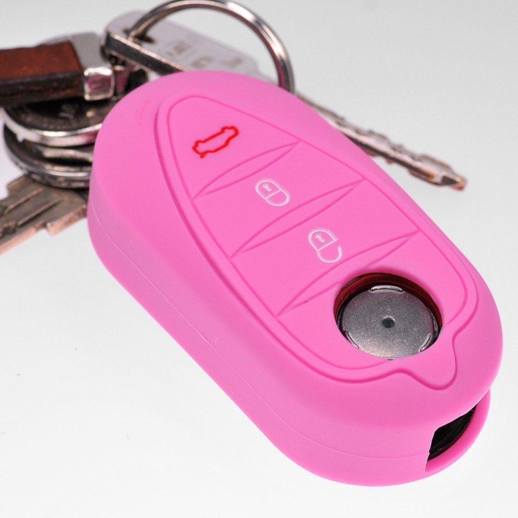 mt-key Schlüsseltasche Autoschlüssel Softcase Silikon Schutzhülle Rosa, für ALFA Romeo Mito Giulietta 940 4C ab 2008 3 Tasten Klappschlüssel
