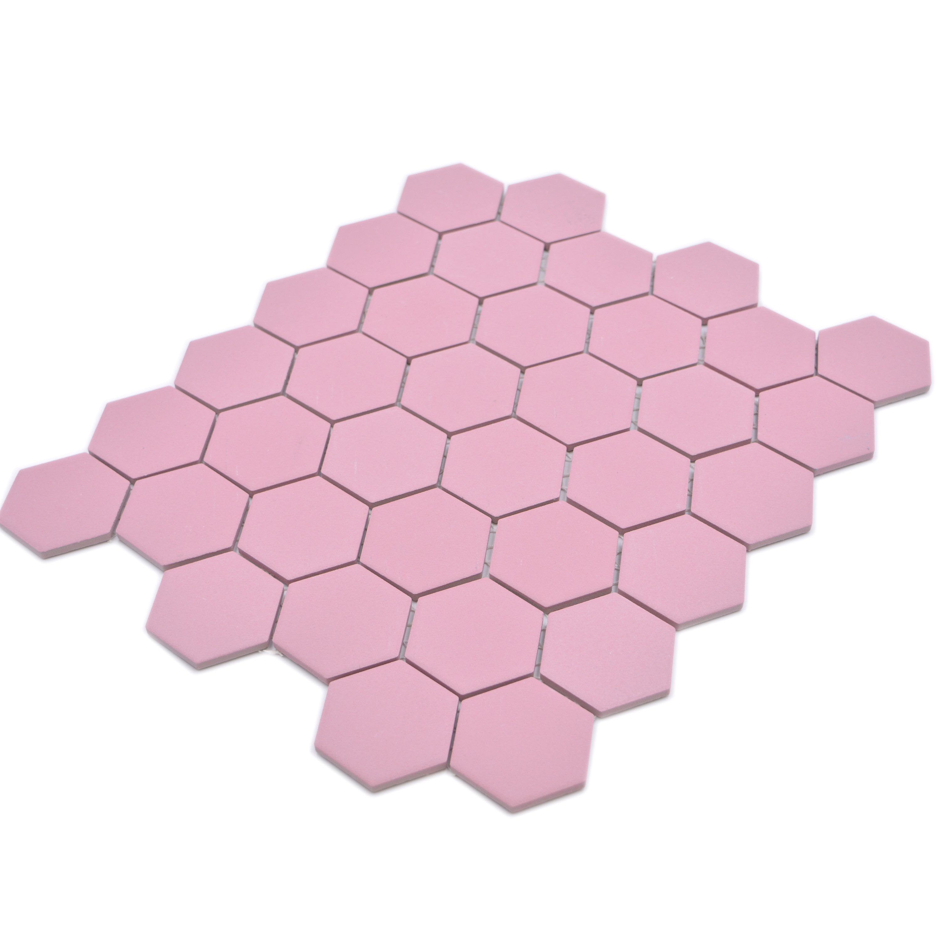 Mosafil Mosaikfliesen Keramikmosaik Bismarck R10B Hexagon Rosa H51, Keramik 28.100x32.500, rot-rosa, Verlegefertig auf ein Netz geklebt - Frostsicher - Wasserfest -