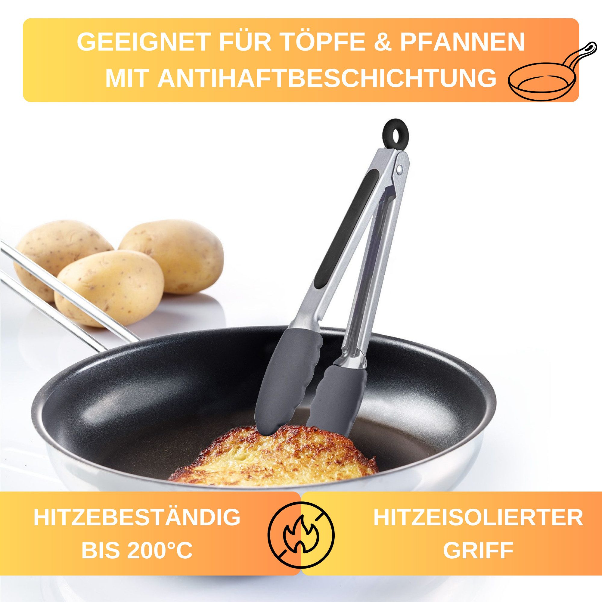 Thiru Servierzange mit Silikon Laffen und Aufhängeöse, hitzebeständig bis 200°C – Bild 5 von 5