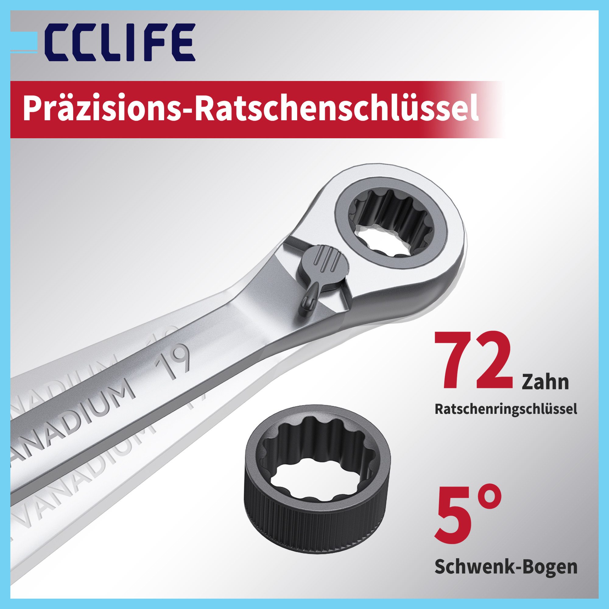 CCLIFE Gabel- und Ringschlüssel CCLIFE Umschaltbar Ratschenschluessel Satz Ringmaulschluessel (14 St)