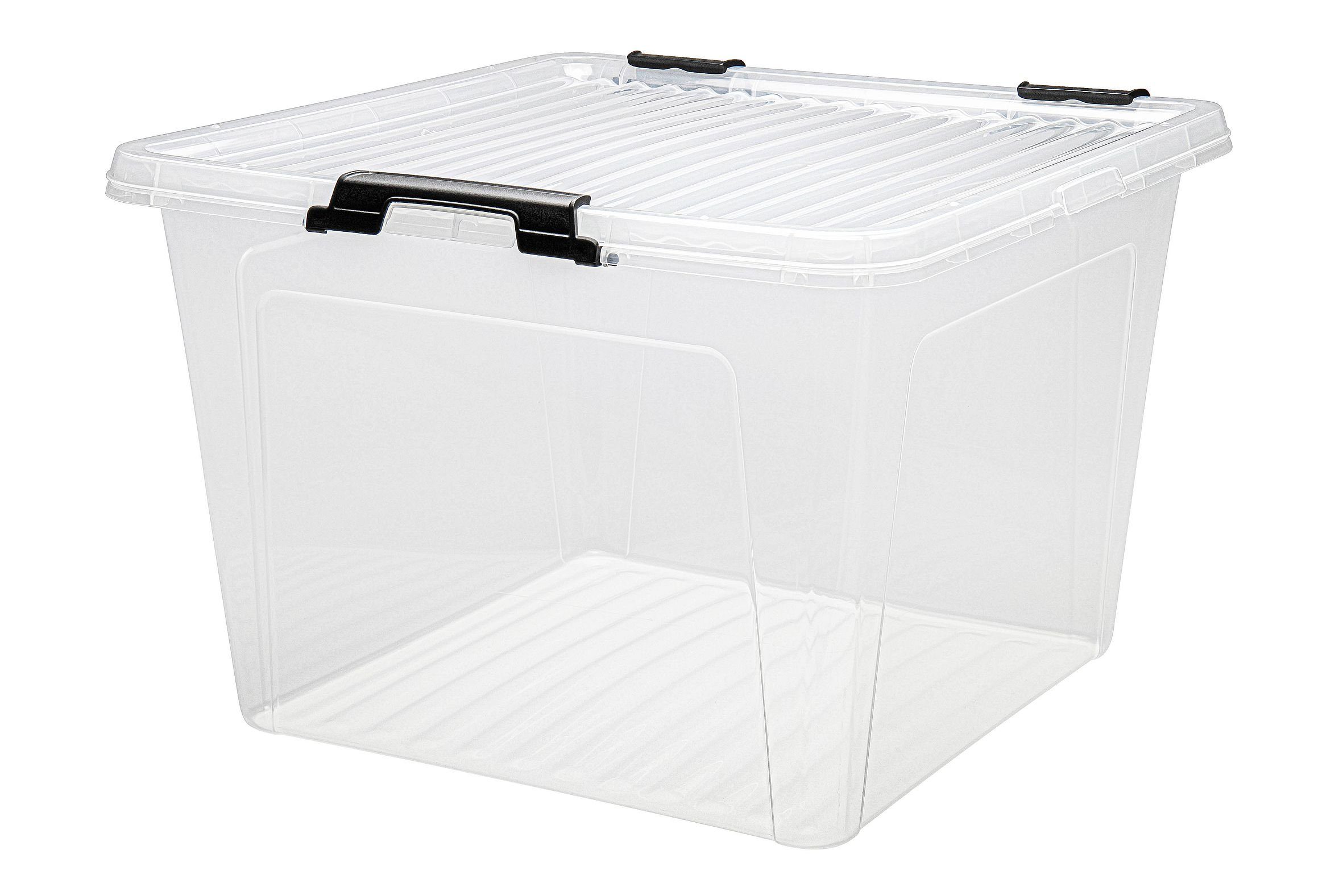 dynamic24 Aufbewahrungsbox 26L mit Deckel (1 St), Kunststoffbox Stapelbox Lager Regal Box Transparent | Frischhaltedosen