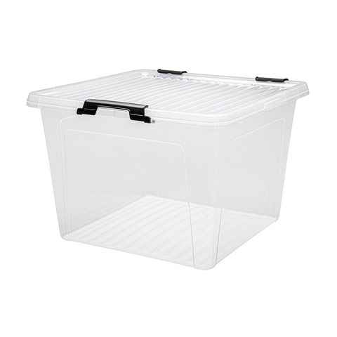 dynamic24 Aufbewahrungsbox 26L mit Deckel (1 St), Kunststoffbox Stapelbox Lager Regal Box Transparent