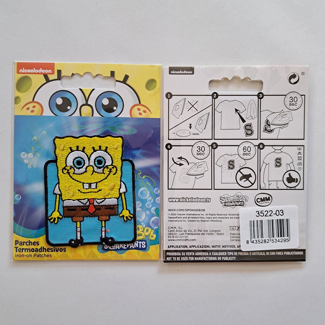 Spongebob Schwammkopf Aufnäher Bügelbild, Aufbügler, Applikationen, Patches, Flicken, zum aufbügeln, Polyester, SpongeBob Schwammkopf © blau gestickt - Größe: 5 – Bild 5 von 5