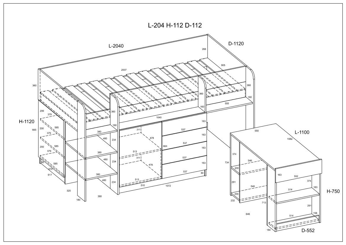 und Eiche Schränken, Sondrio Breite mit Domando Hochbett integrierten 204cm, Regal Sonoma Hochbett und Schreibtisch Violett