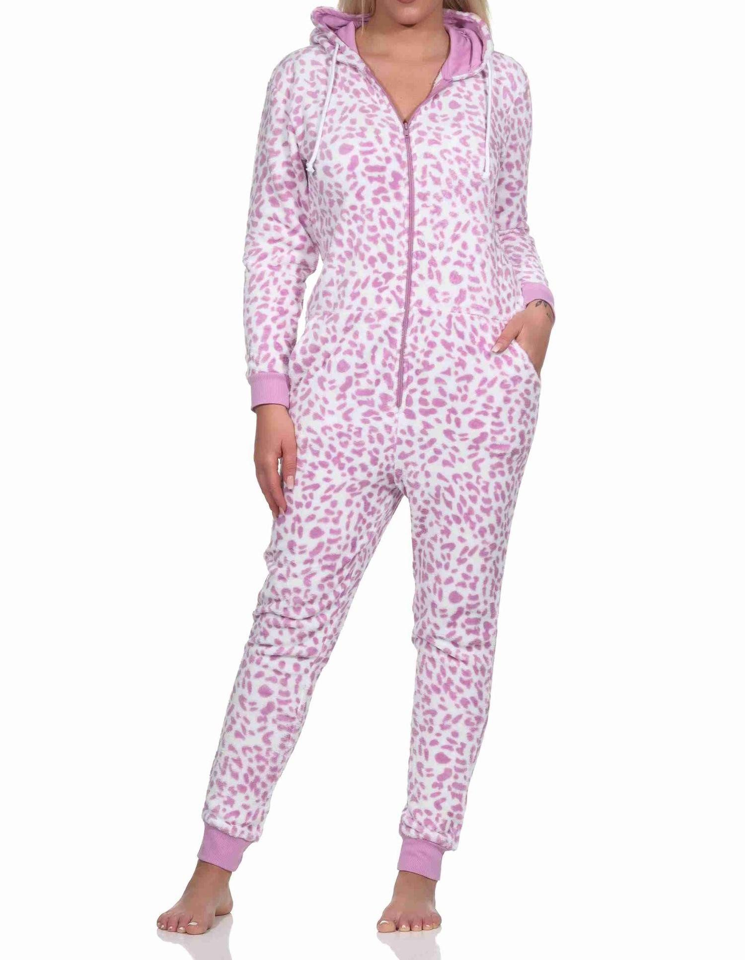 Normann Pyjama Damen Schlafanzug Einteiler Jumpsuit Overall aus Coralfleece