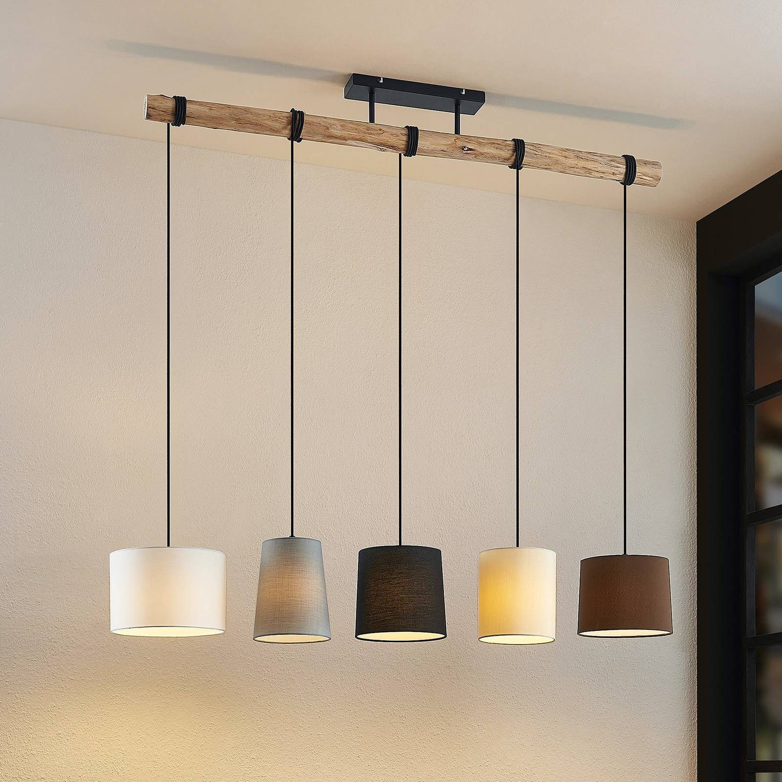 Lindby Hängeleuchte Amilia, Holz IP20, 5 x 60 W