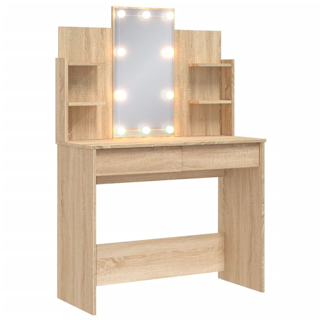 vidaXL Schminktisch NA Schminktisch Set mit LED Beleuchtung Holz Sonoma Eiche 96x40x142 cm
