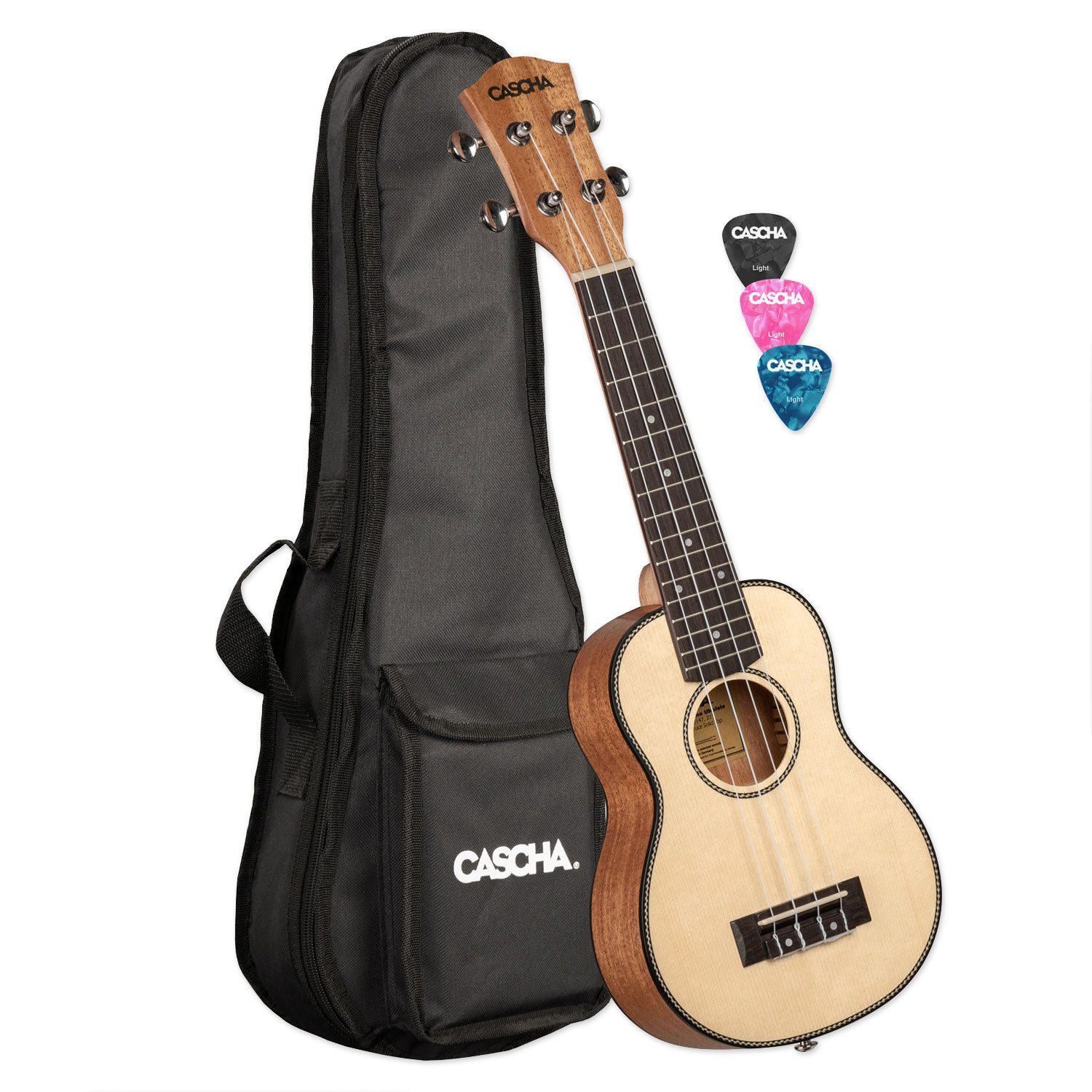 Cascha Ukulele Cascha Ukulele HH-2148 Sopran Ukulele Fichte, Ukulele, 1-St., Ukulele, Sopran Ukulele mit Tasche und 3 Plektren