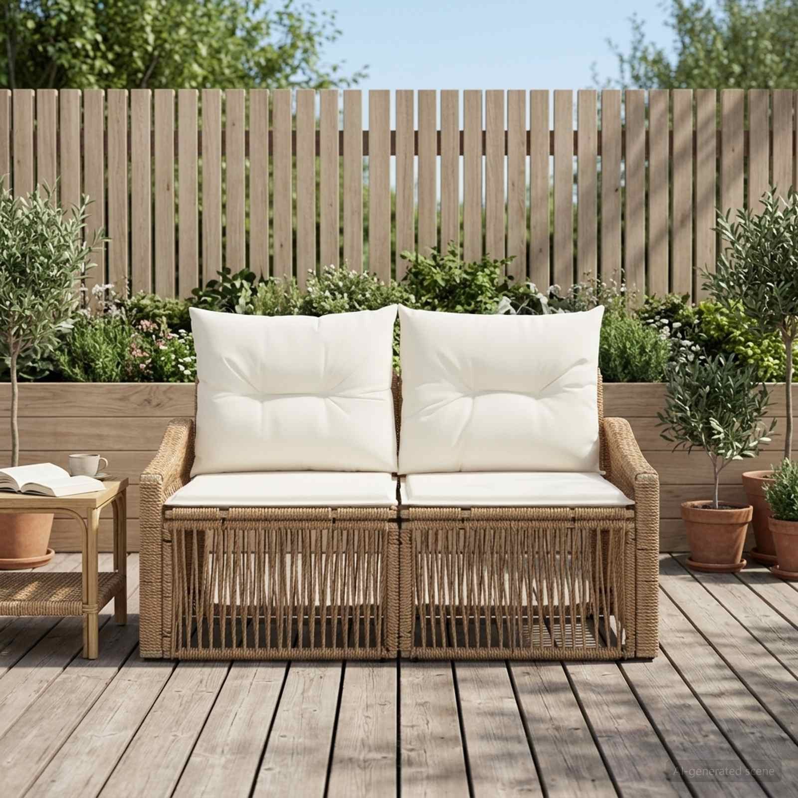 vidaXL Loungesofa Garten-Sofa 2-Sitzanzahl Beige Poly-Rattan