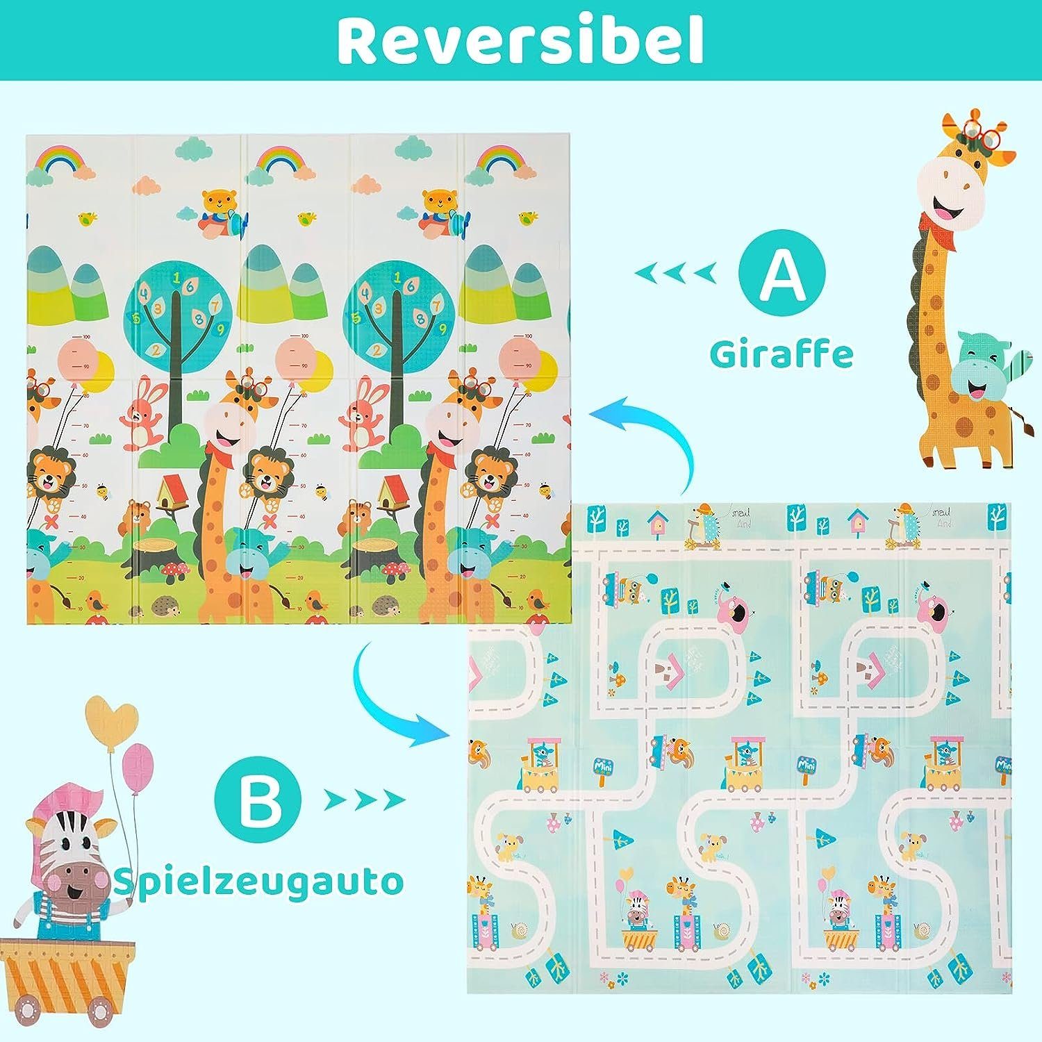 TLGREEN Spielmatte 200×180cm,Baby Krabbelmatte, Spielteppich Faltbarer,Geruchlos,Wasserdicht