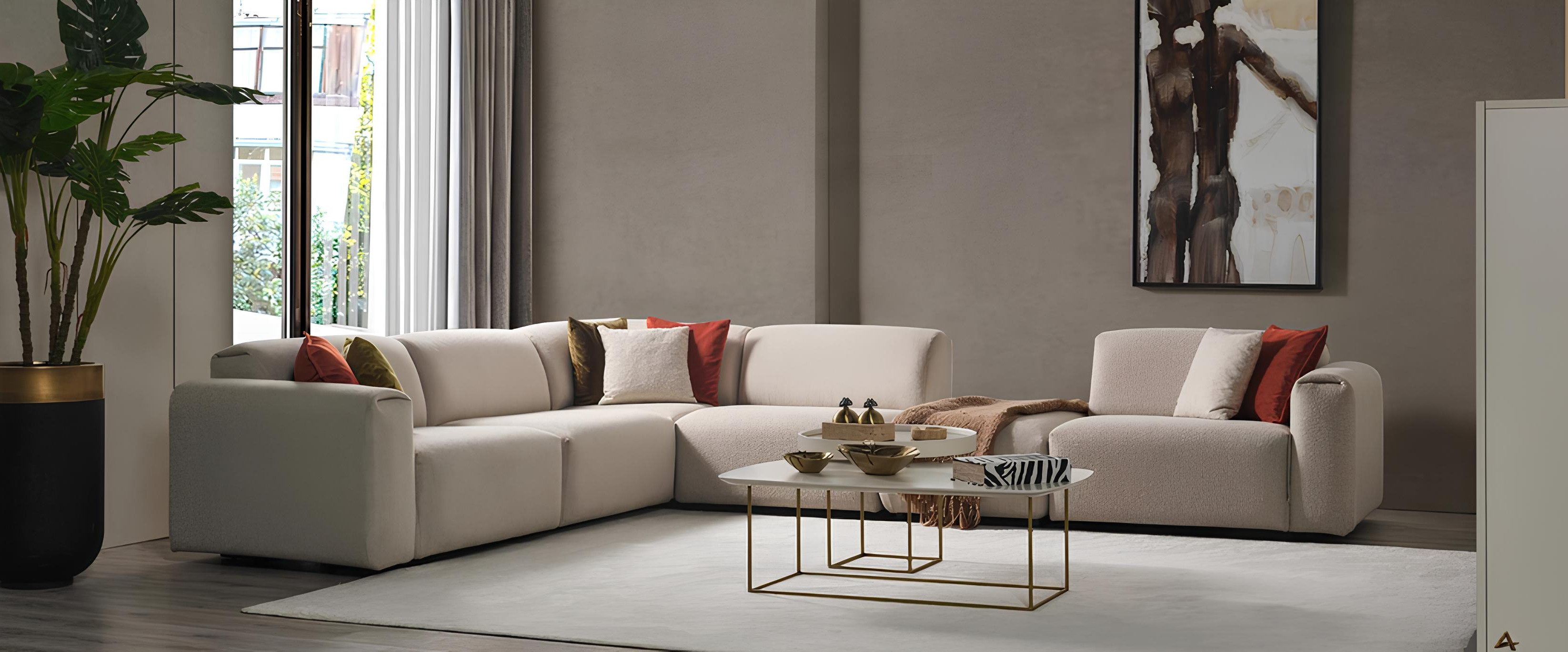 Xlmoebel Ecksofa Beigefarbenes Designer Ecksofa in L-Form mit hochwertiger Polsterung, Hergestellt in Europa