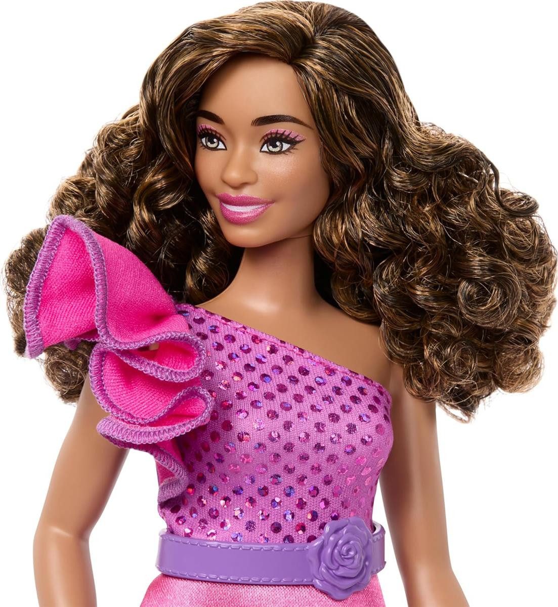 Mattel® Anziehpuppe Barbie Fashionista Puppe mit braunem Haar und glitzerndem Kleid