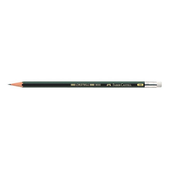 Faber-Castell Bleistift 9000 HB (mittelweich) Sechskant mit Radierer