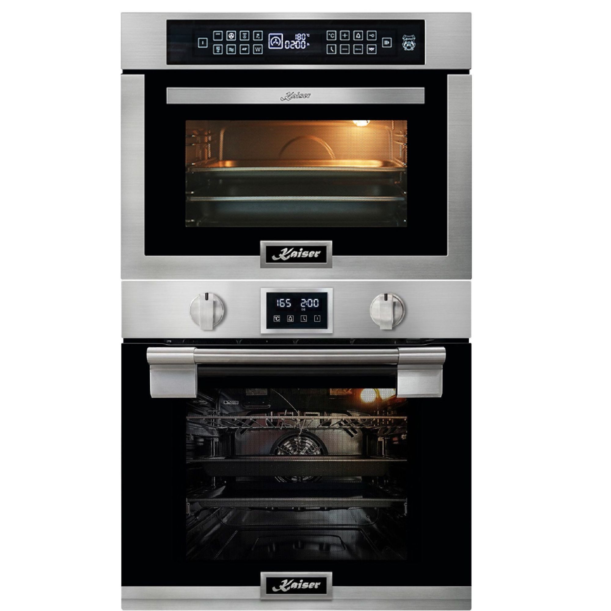 Kaiser Küchengeräte Backofen-Set Einbau Backofen, Bratautomatik,massives Metall, 79L+Mikrowellen-Backofen, 45 cm Hoch,TouchControl, Heißluft EH 6337+EM 6307 R., mit 1-fach-Teleskopauszug