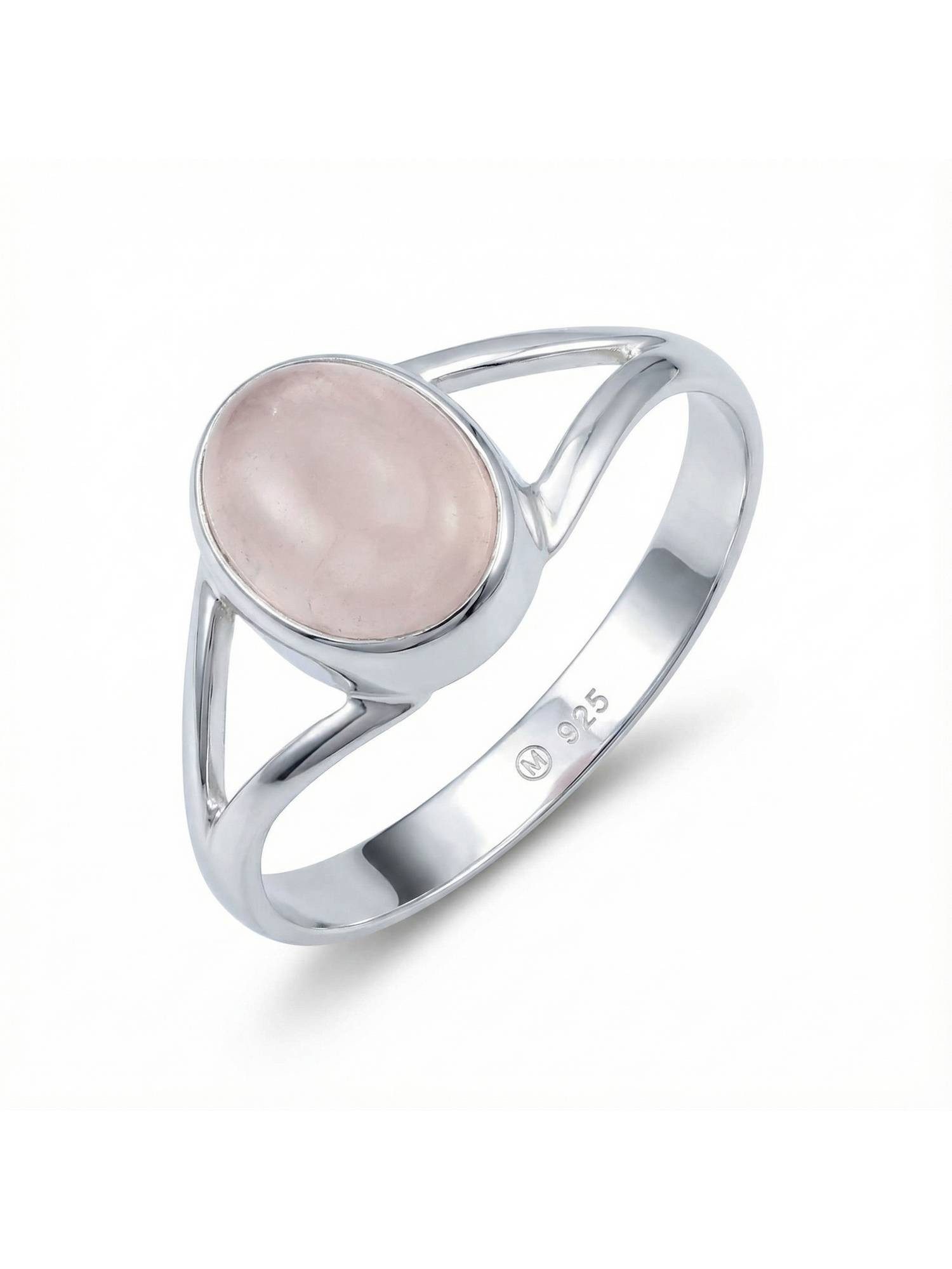 mantraroma Silberring HARDIN aus 925 Silber mit Rosenquarz (Ring mit Schmuckbeutel), Damenring aus 925er Silber