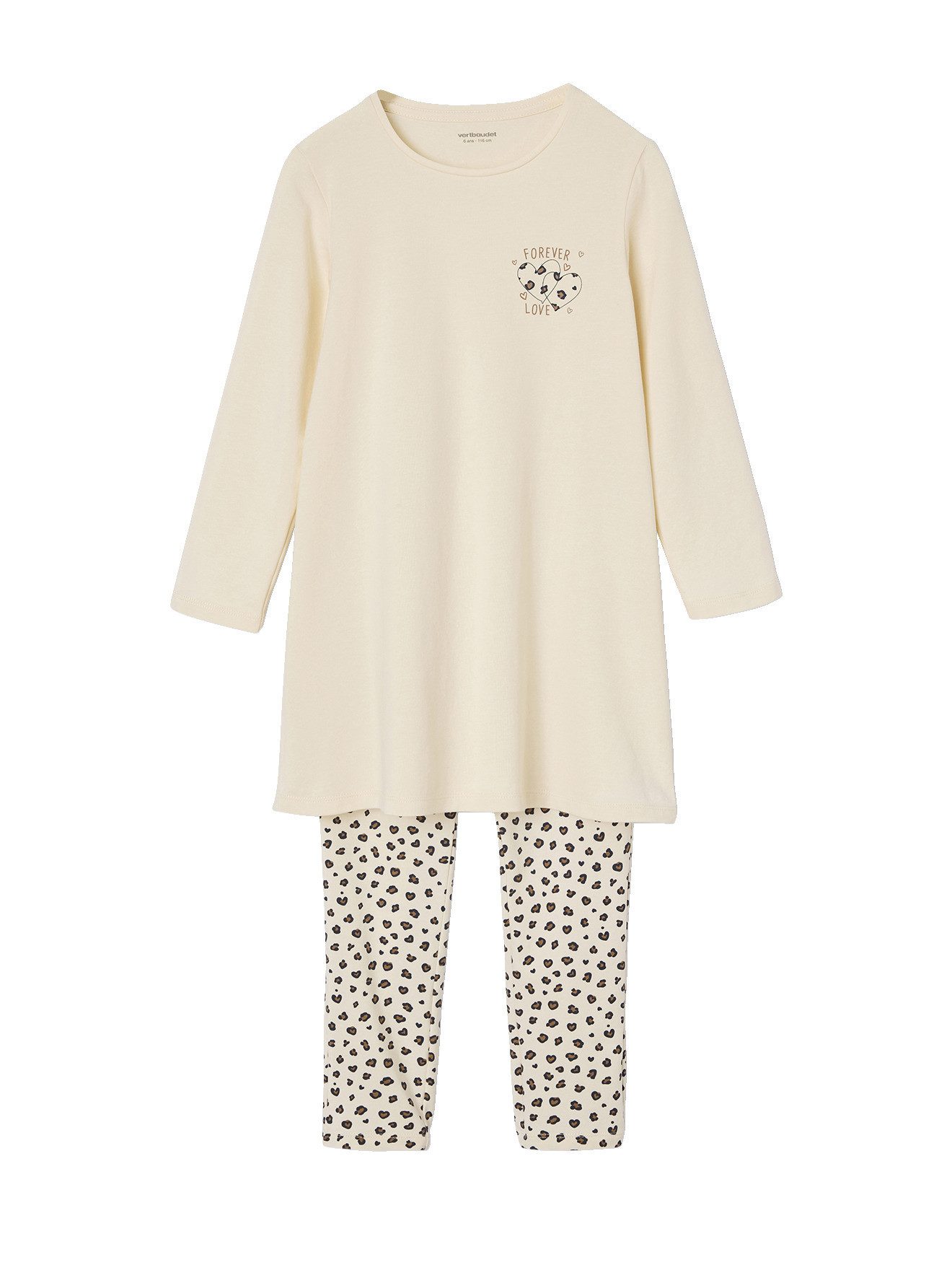 vertbaudet Nachthemd Mädchen Nachthemden mit Leggings, Leoprint 2er-Pack