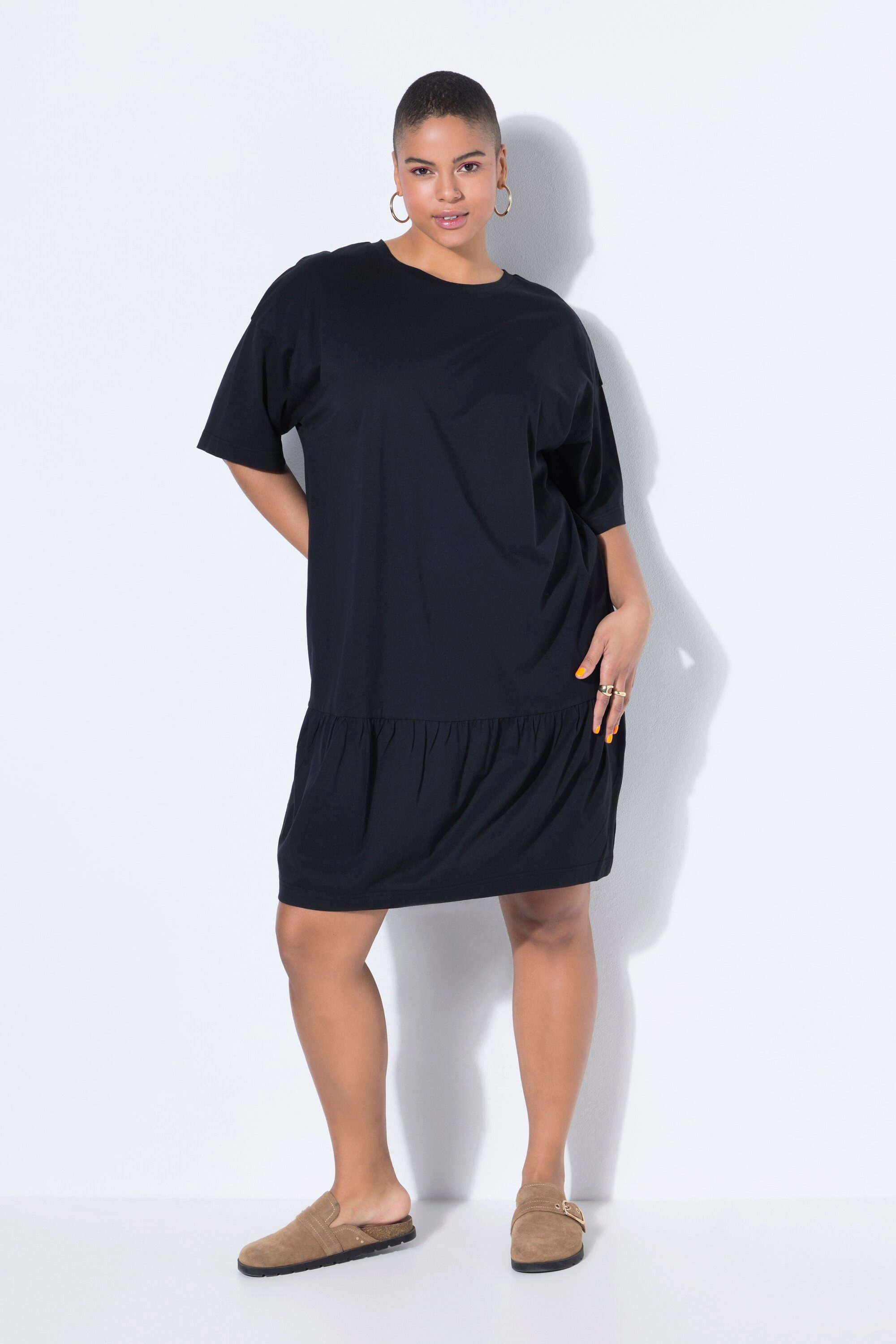 Midikleid Jerseykleid A-Linie Saumvolant Halbarm