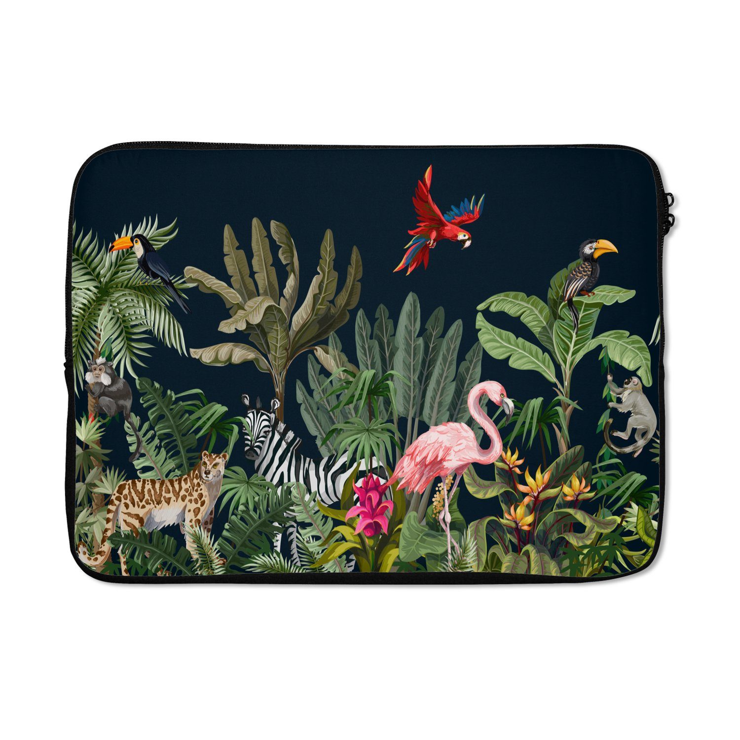 MuchoWow Laptop-Hülle Dschungel - Pflanzen - Tiere - Kinder - Flamingo - Zebra 14 Zoll, Schutzhülle für Laptop, Schutz gegen Kratzern, Laptoptasche