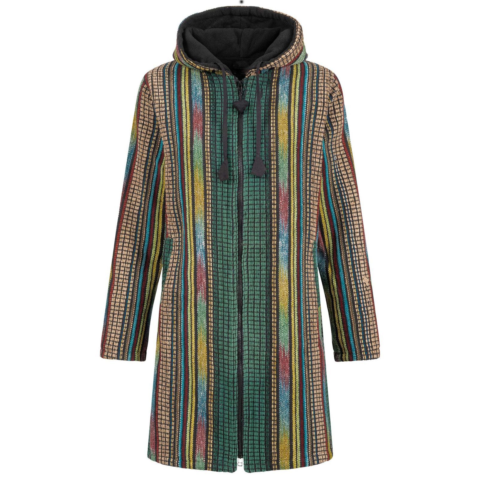 Langjacke Damen Gheri Jacke Kurzmantel Kapuze -Hippie Goa Boho Damen Mantel