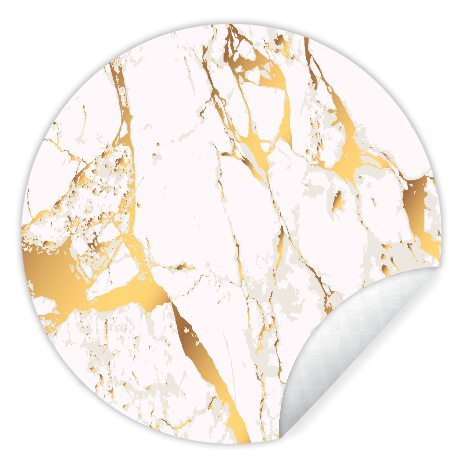 MuchoWow Wandsticker Marmor - Gold - Weiß - Chic (1 St), Tapetenkreis für Kinderzimmer, Tapetenaufkleber, Rund, Wohnzimmer