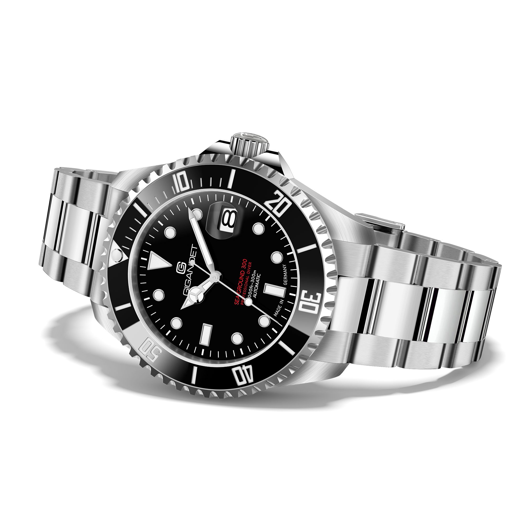 Gigandet Automatikuhr Made in Germany, Herrenuhr, Saphirglas, SEA GROUND 300 CERAMIC DATE G300-013M-C, Taucheruhr, Keramiklünette, Swiss SuperLuminova, Armbandu – Bild 4 von 5
