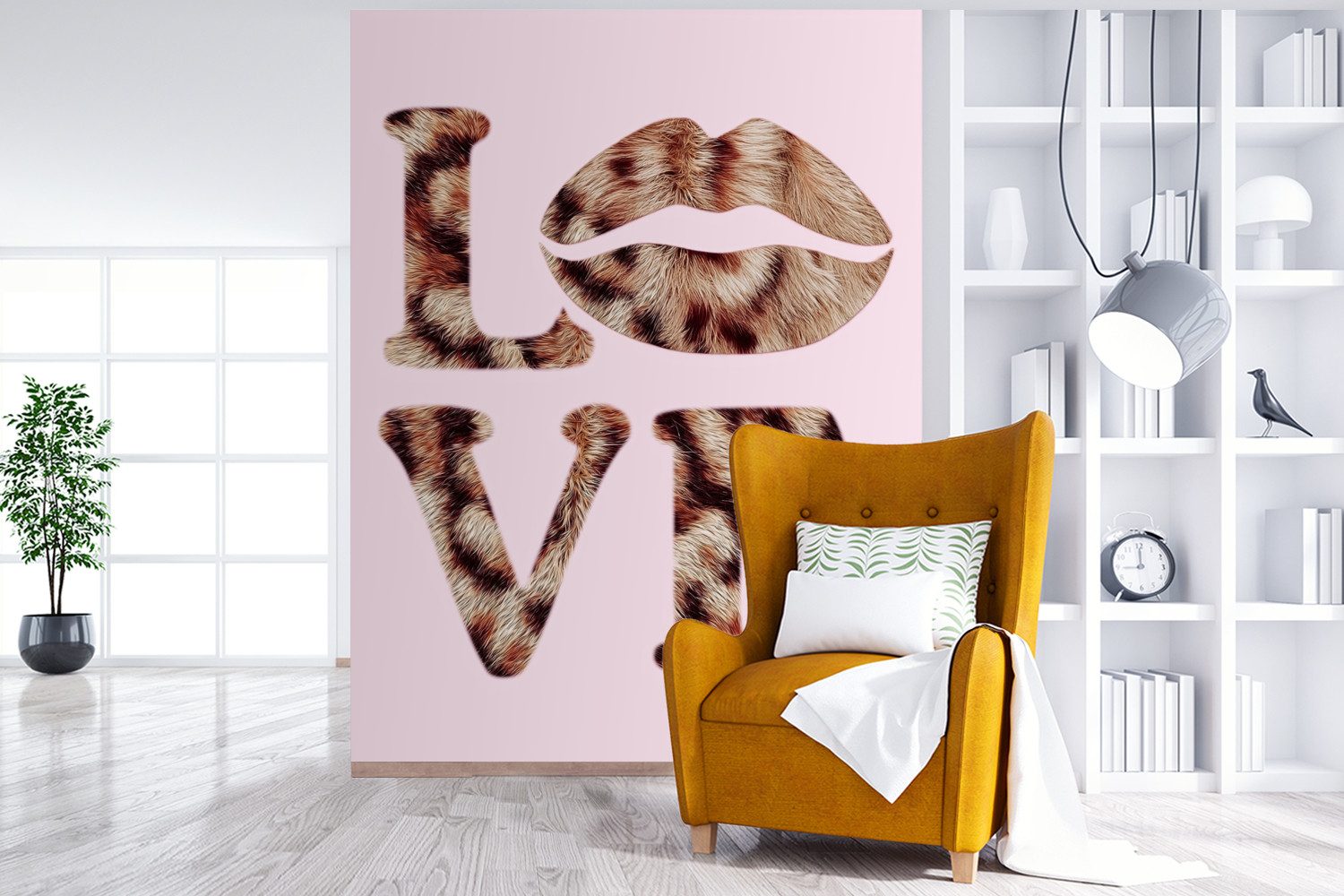 MuchoWow Fototapete Text - Liebe - Panthermantel - Hellrosa, Matt, bedruckt, Wallpaper für Wohnzimmer, Schlafzimmer, Vinyl Tapete, 165x220 cm
