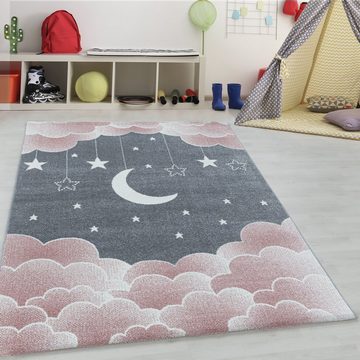 Teppich Mond- und Sterne Design, Teppium, Rund, Höhe: 11 mm, Teppich Kinderzimmer Mond- und Sterne Design Pflegeleicht