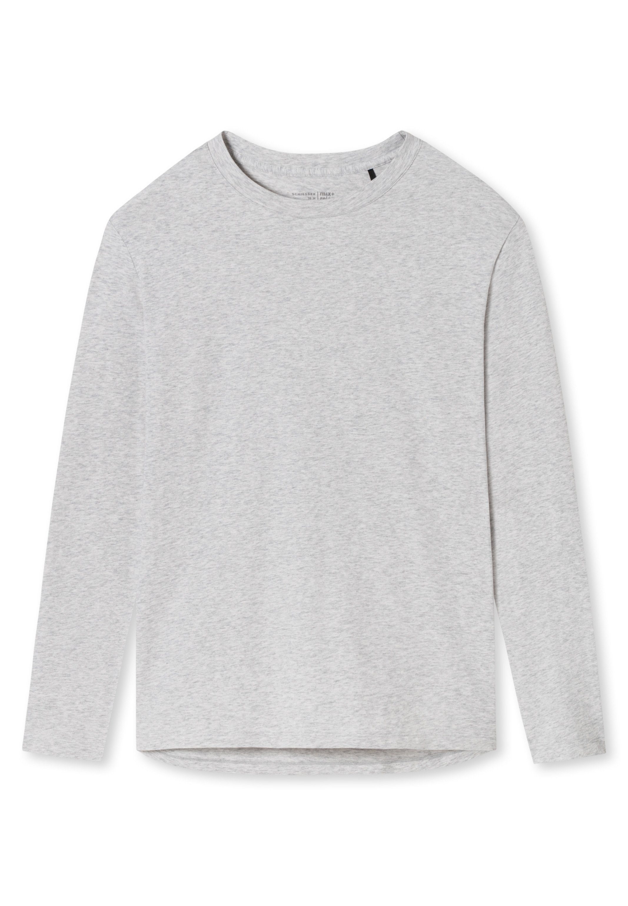Baumwolle Pyjamaoberteil Mix langarm Schiesser & Organic Shirt Cotton - Grau-Melange (1-tlg) Relax Schlafanzug -