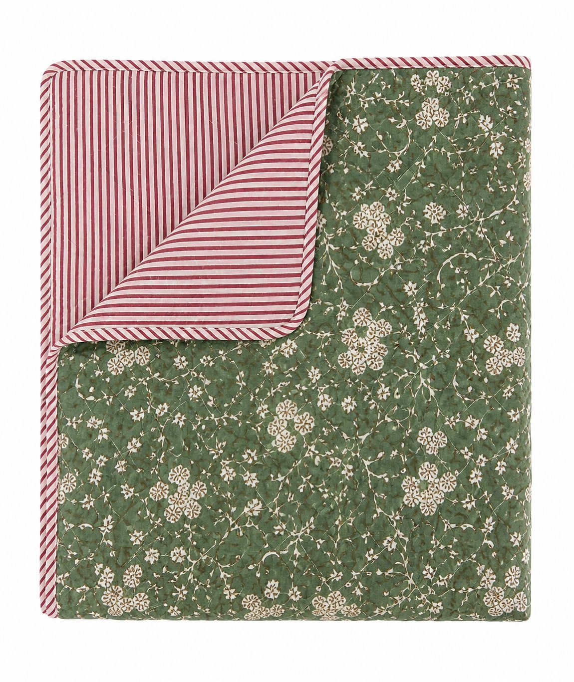 Wohndecke small flower-green/red, AU Maison, Quilt-Optik aus Baumwolle 140 × 180 cm