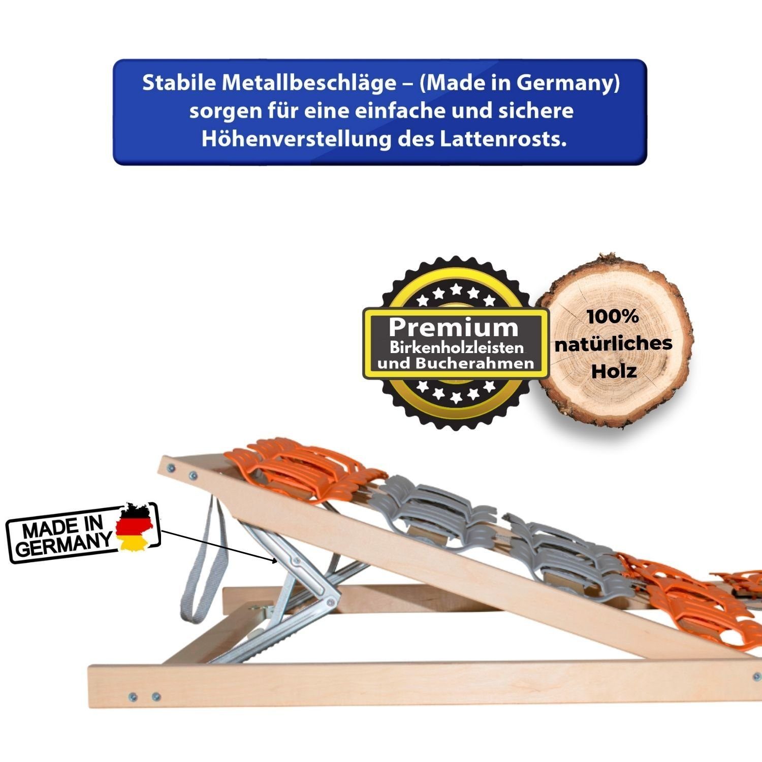 Teiltellerlattenrost CubiFlex, Coemo, Kopfteil manuell verstellbar, Fußteil manuell verstellbar, 80x200 cm perfekte Druckentlastung gesundes Schlafklima Selbstmontage